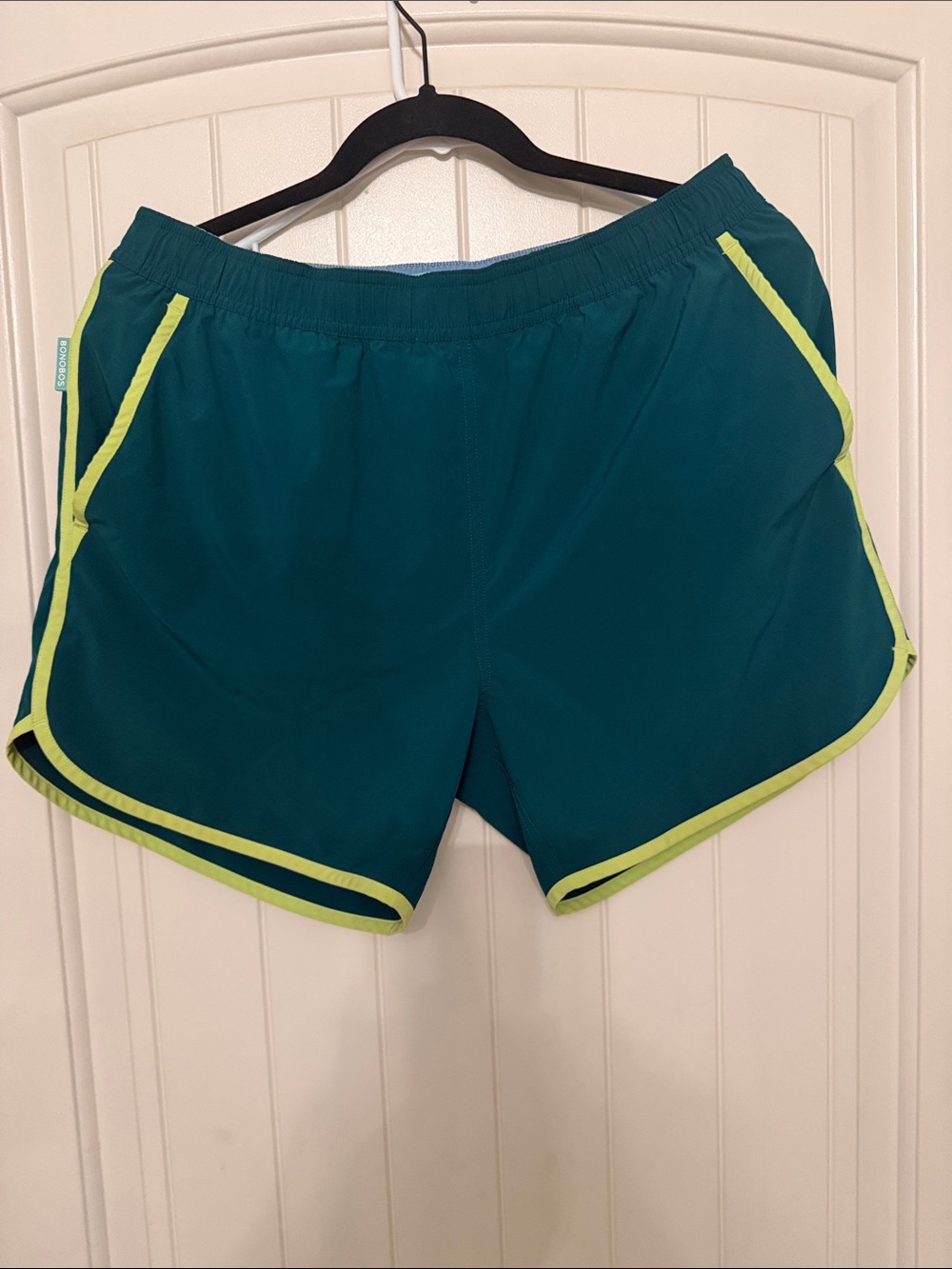 Bonobos Teal Swim Trunks with Lime Trim